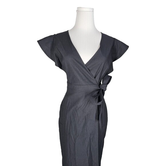 NWT! $495 A.L.C. Walker Ruffled Shoulder Midi Wrap Dress Black Size 6 alc - Picture 4 of 11